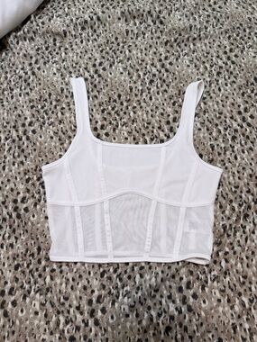 Garage White Mesh Detail Cropped Tank